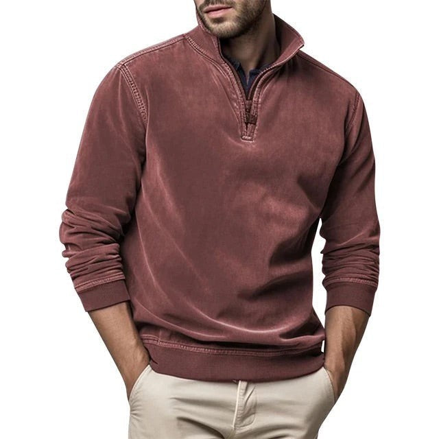 Dunkelrotes Herren Troyer mit Stehkragen im Vintage-Look