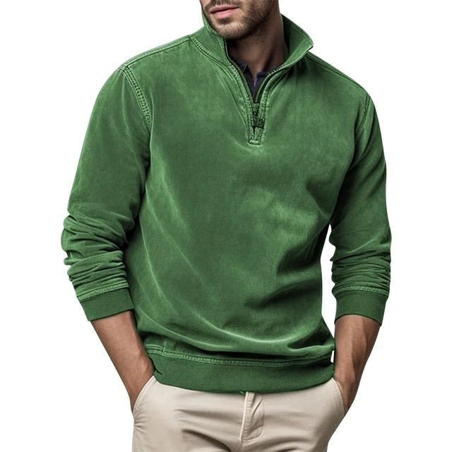 Grünes Troyer mit Reißverschlusskragen und Washed-Optik