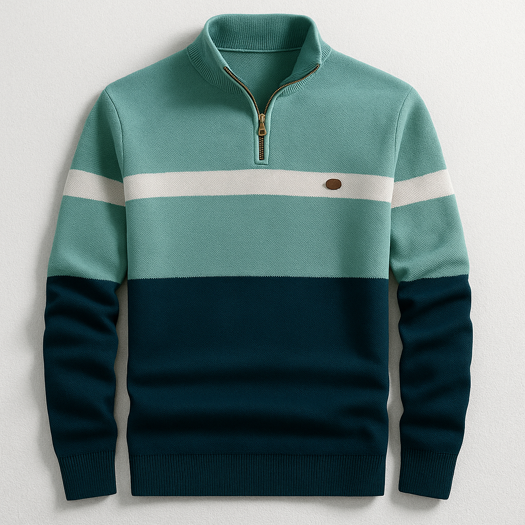 Troyer-Pullover mit Reißverschluss in Mint und Petrol, Colorblock-Design