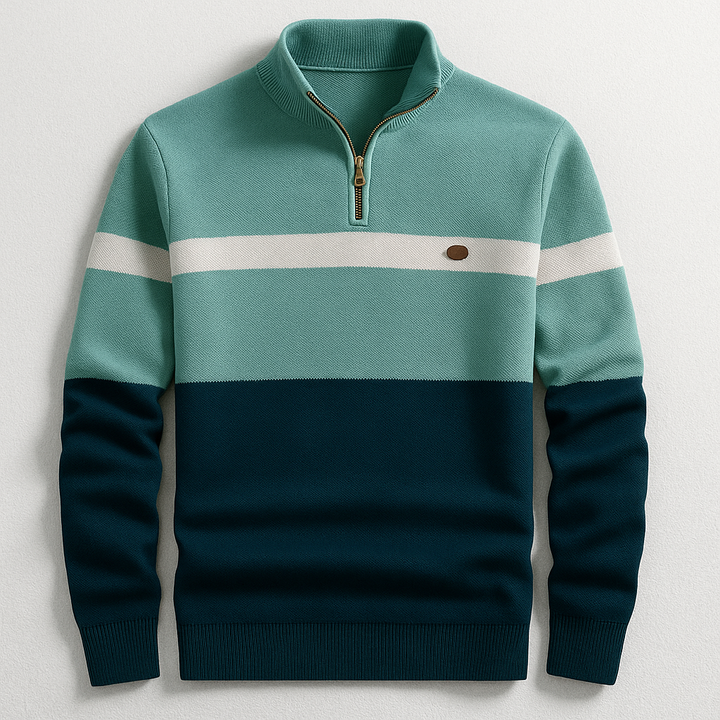 Troyer-Pullover mit Reißverschluss in Mint und Petrol, Colorblock-Design