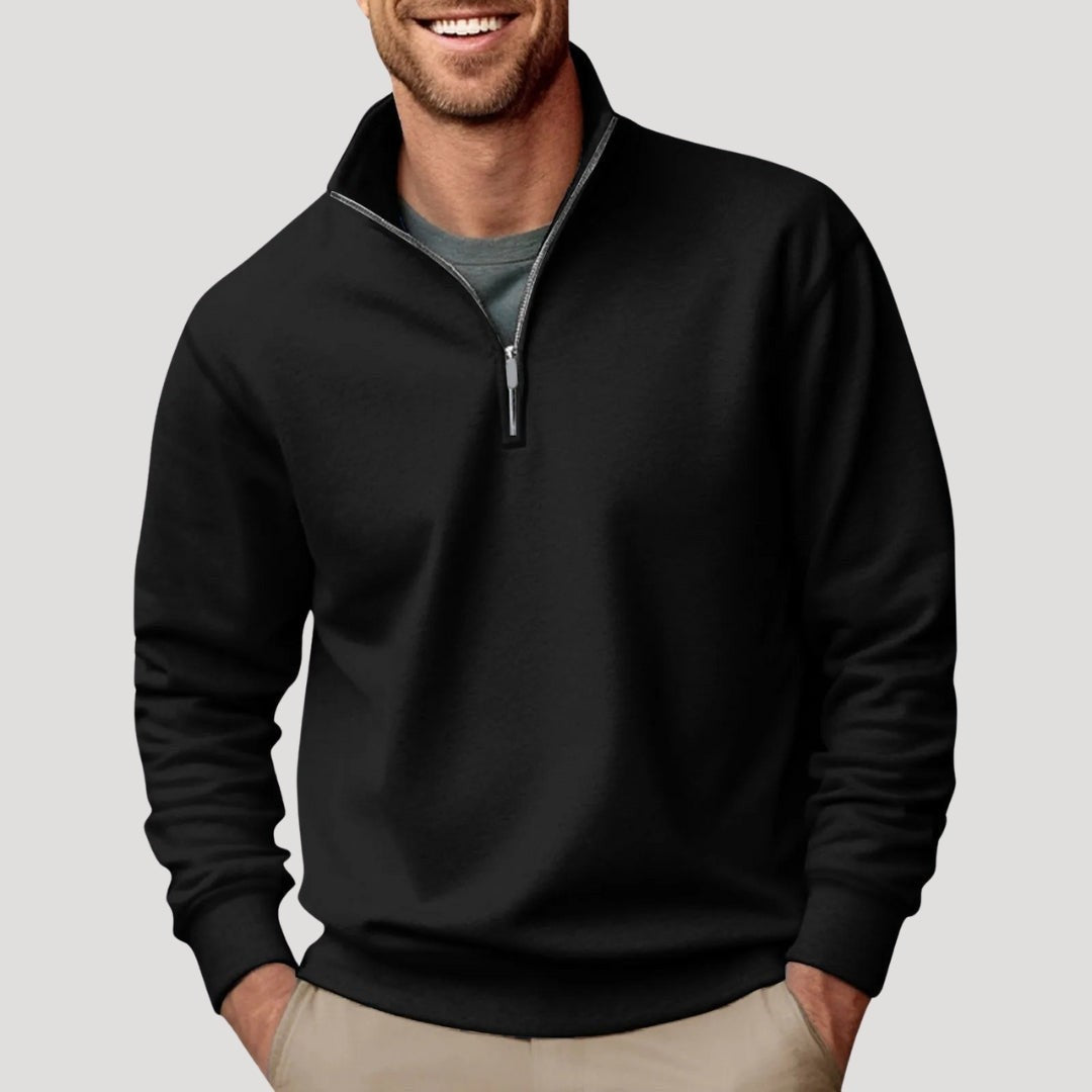 Schwarzes Troyer-Sweatshirt für Herren mit Stehkragen und Reißverschluss