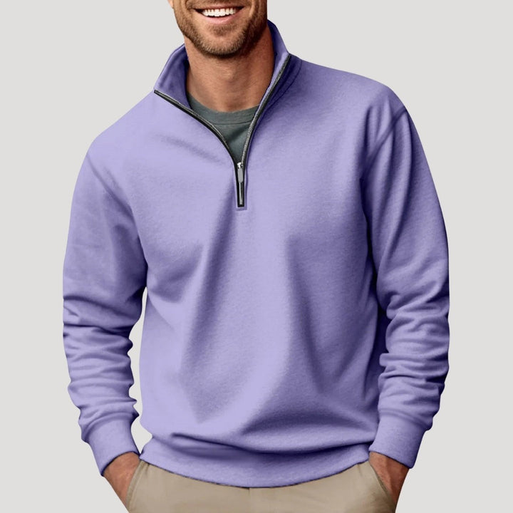 Lavendelfarbenes Herren-Sweatshirt mit Viertelreißverschluss und lockerer Passform