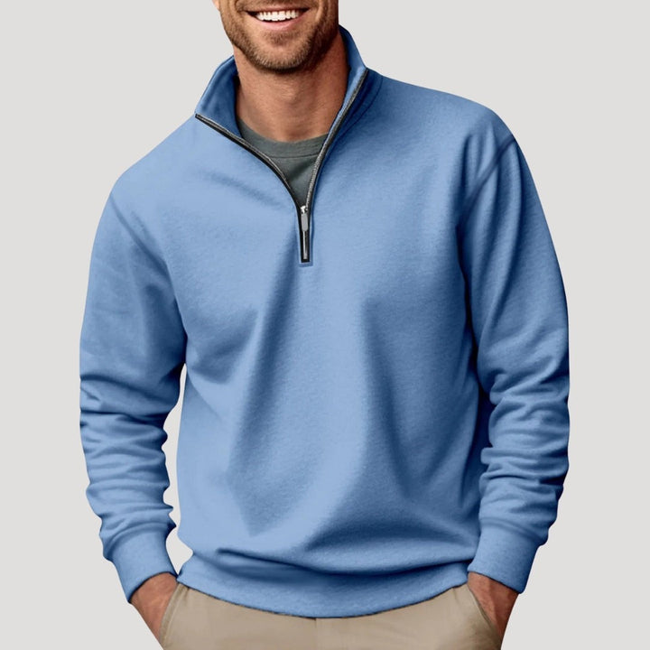 Hellblaues Herren-Sweatshirt mit Reißverschlusskragen und Rippbündchen