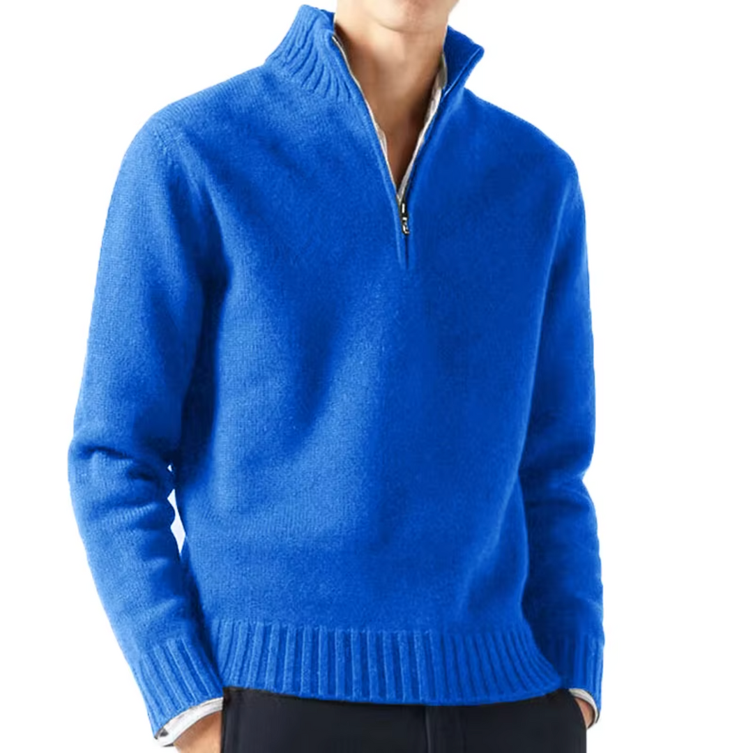 Kräftig blauer Troyer Pullover mit Reißverschlusskragen für Herren