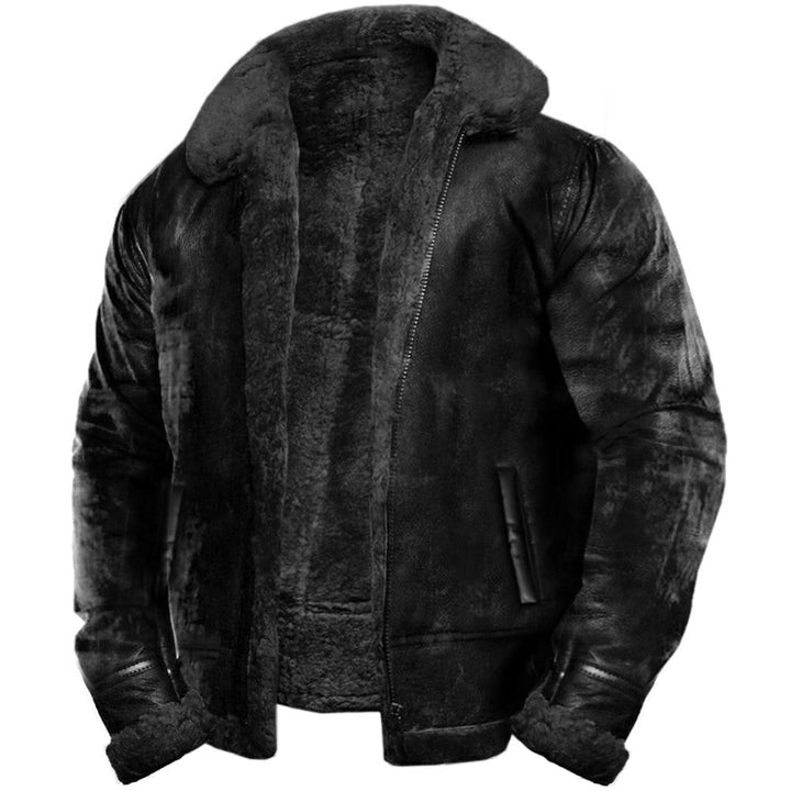 Herren Aviator-Lederjacke schwarz mit Kunstfellkragen und lockerer Passform