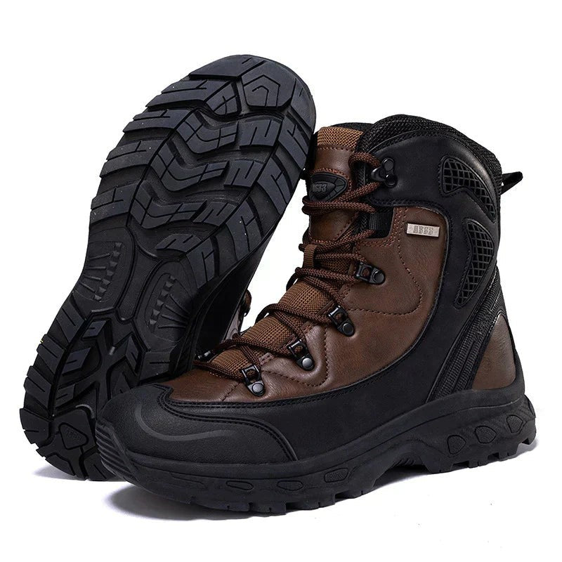 Wanderstiefel braun-schwarz mit Schnürung und robuster Gummisohle für Herren