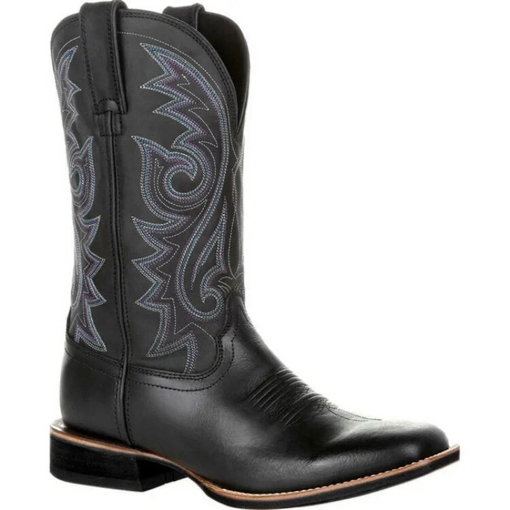 Cowboystiefel Herren schwarz mit bunter Stickerei und eckiger Zehenpartie