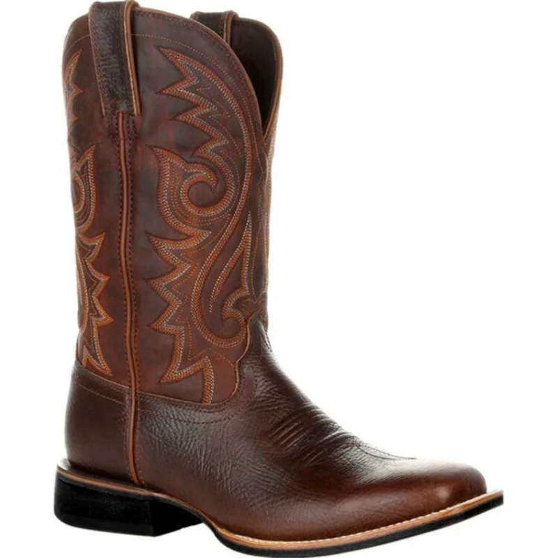 Cowboystiefel Herren braun aus veganem Leder mit Kontrastnähten und Blockabsatz