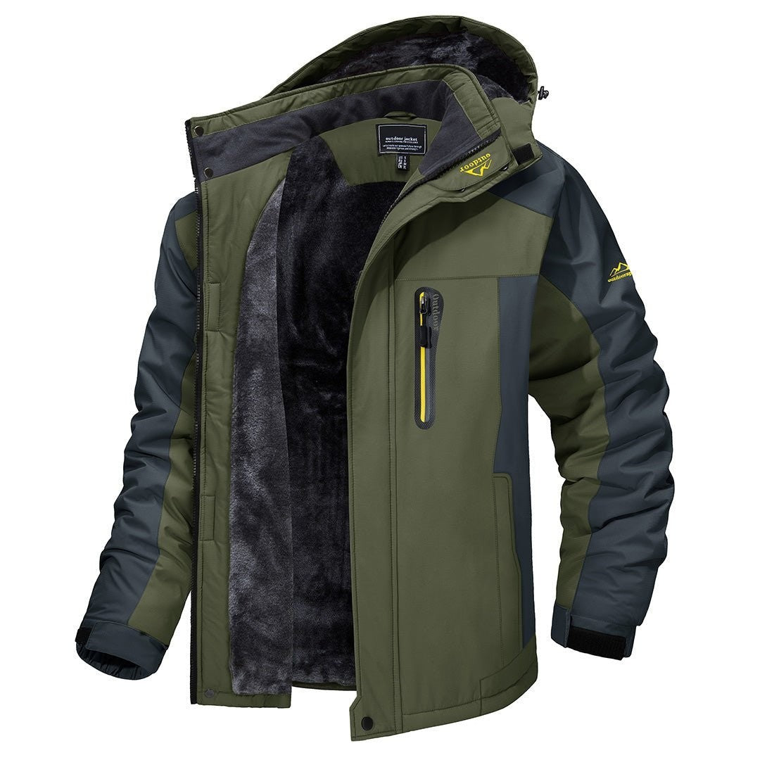 Herren Winterjacke oliv-grau mit Kapuze und warmem Fleece-Futter