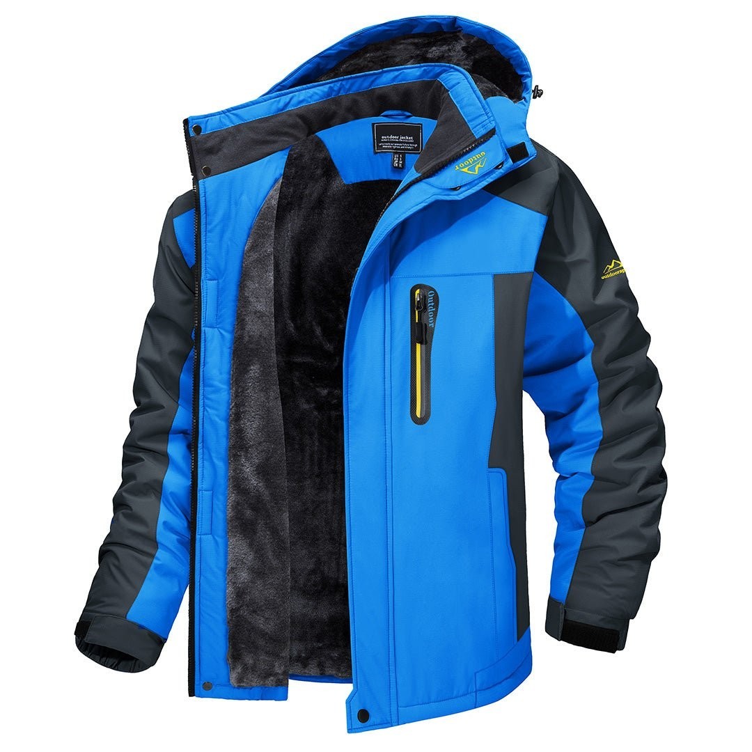Herren Outdoorjacke blau-grau mit Fleece-Futter und Kapuze