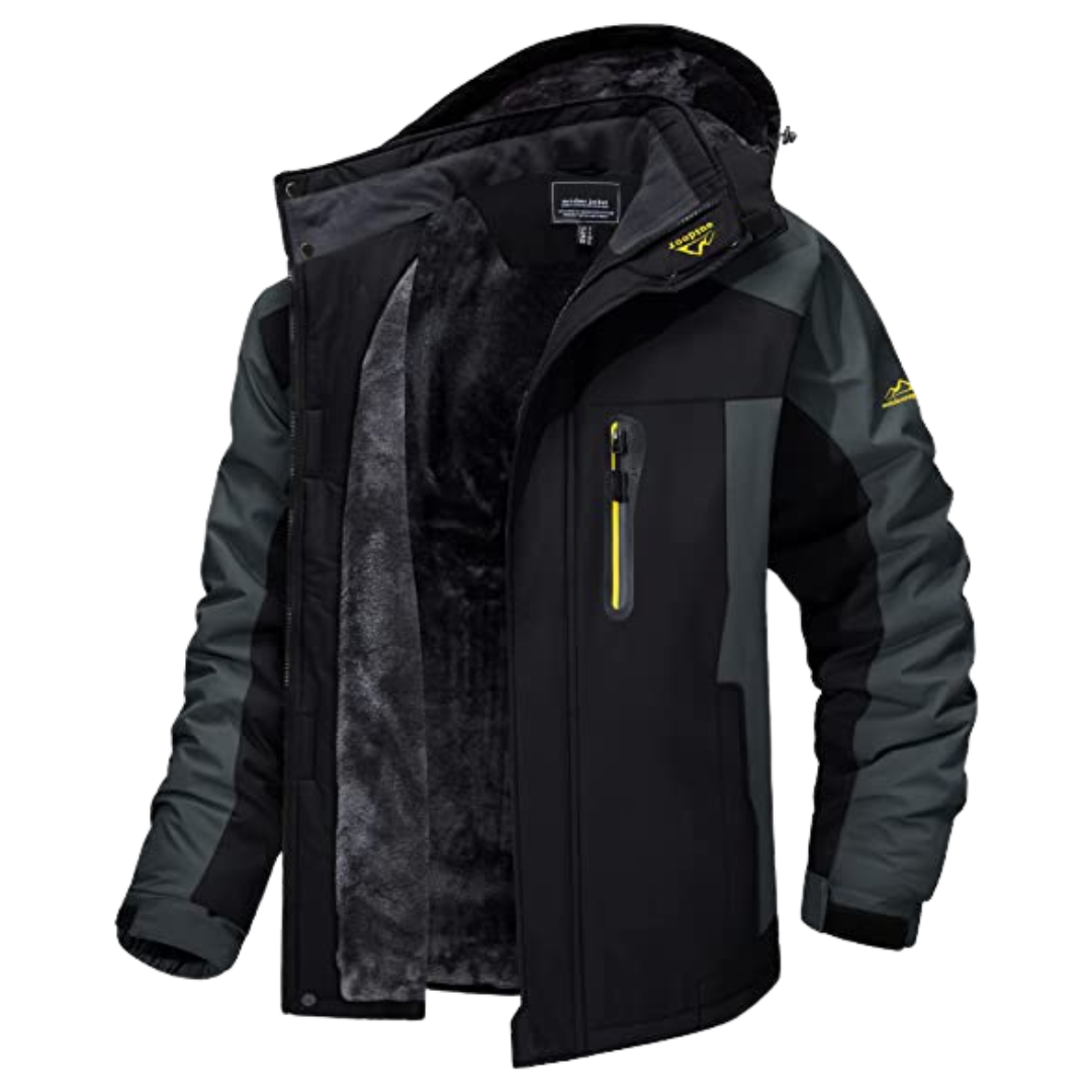 Winterjacke Herren schwarz-grau mit Kapuze und Reißverschlusstasche