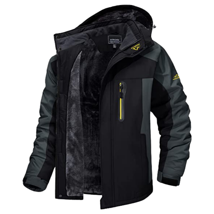 Winterjacke Herren schwarz-grau mit Kapuze und Reißverschlusstasche