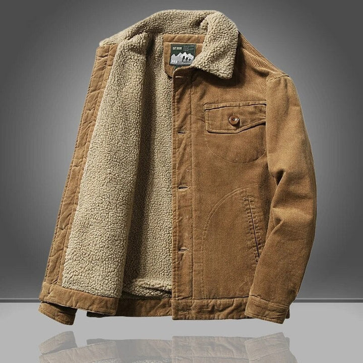 Braune Cord-Winterjacke im Trucker-Stil mit flauschigem Fellfutter