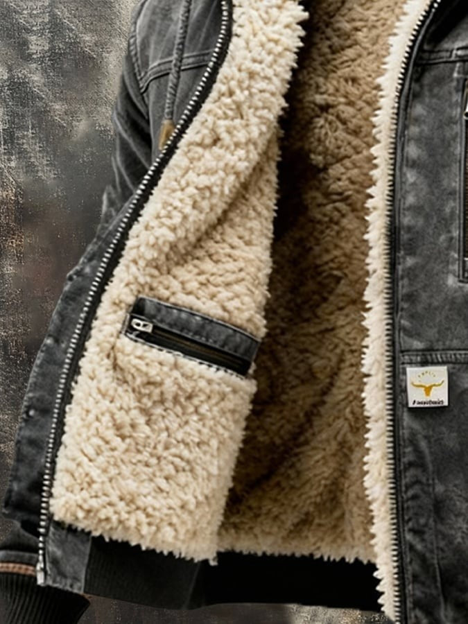 Detailansicht Fellfutter und Innentasche der Winterjacke mit Reißverschluss