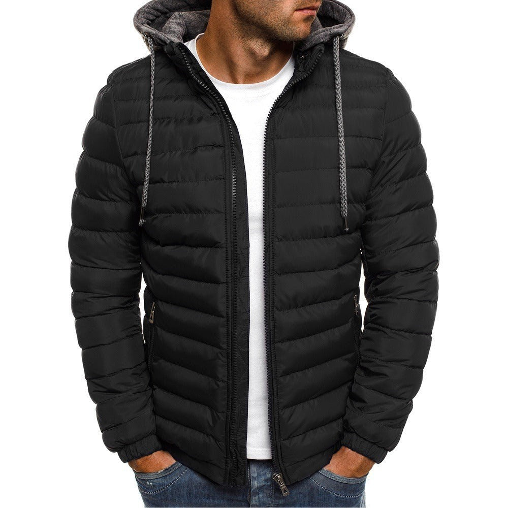 Schwarze leichte Winterjacke Herren mit grauer Kapuze