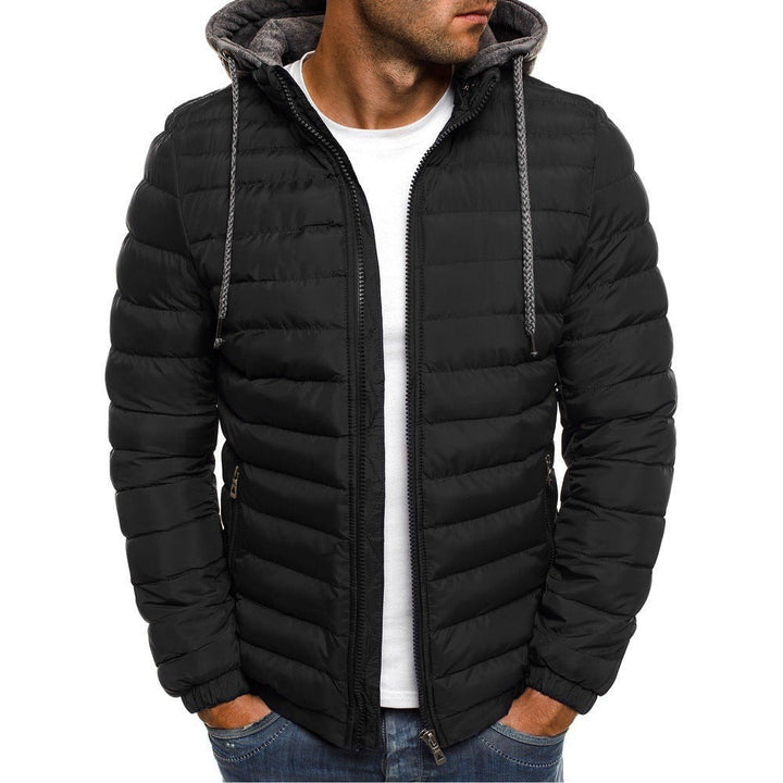 Schwarze leichte Winterjacke Herren mit grauer Kapuze