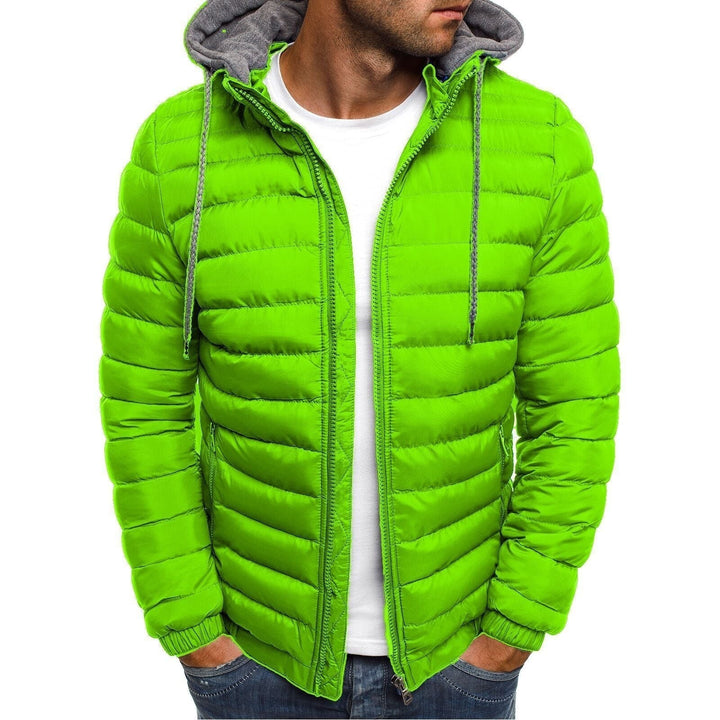 Grasgrüne Steppjacke Herren mit Kapuze und schmaler Passform
