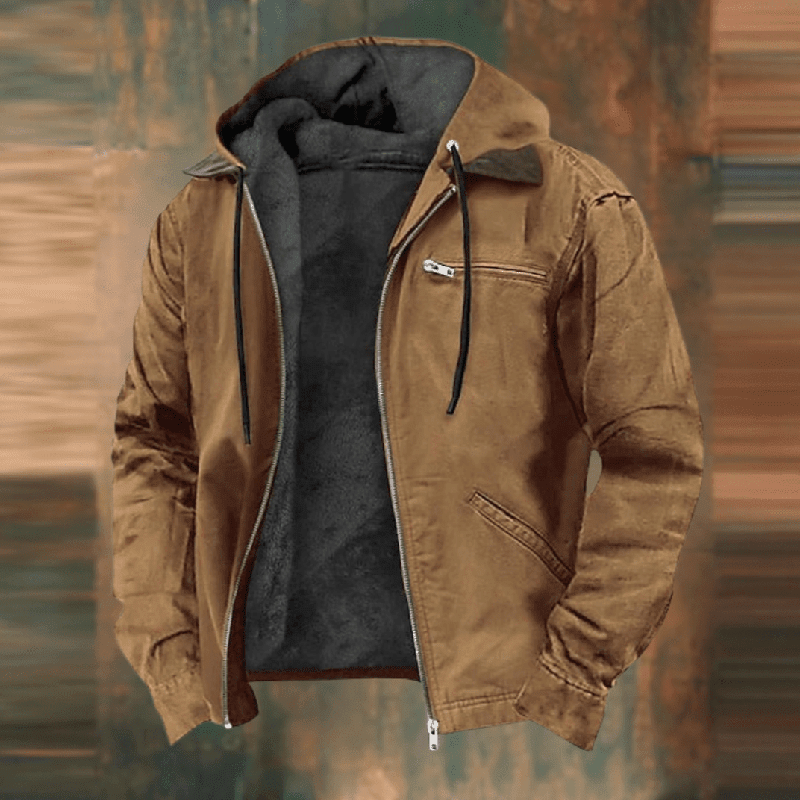Herren Winterjacke in Cognac-Braun mit Kapuze und Fleece-Futter
