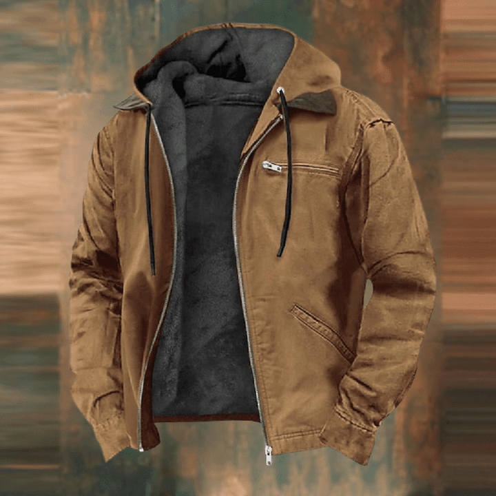 Herren Winterjacke in Cognac-Braun mit Kapuze und Fleece-Futter