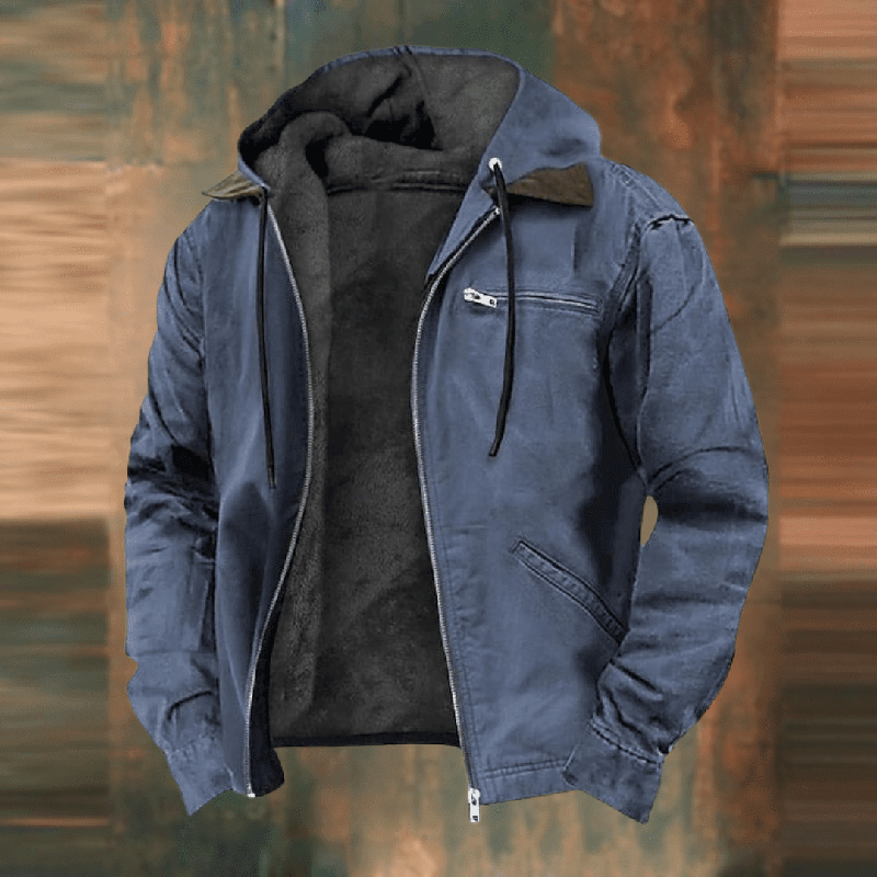 Herren Winterjacke in Blau mit Cordkragen und Fleece-Futter