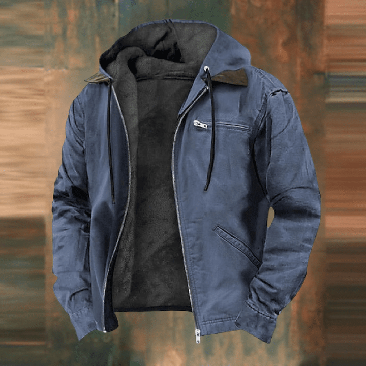 Herren Winterjacke in Blau mit Cordkragen und Fleece-Futter
