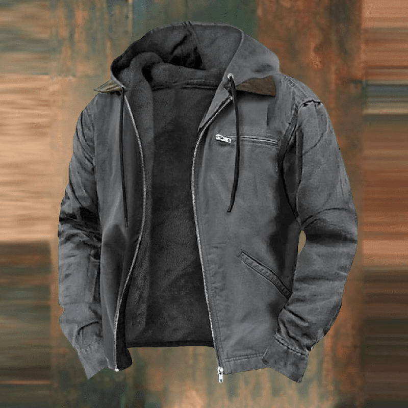 Herren Winterjacke in Grau mit Kapuze und warmem Fleece-Futter