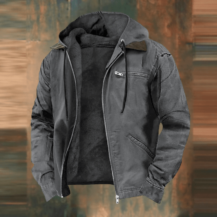 Herren Winterjacke in Grau mit Kapuze und warmem Fleece-Futter