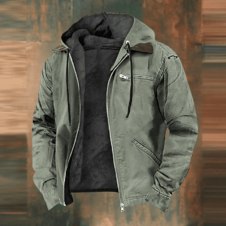 Herren Winterjacke in Olivgrün mit Reißverschluss und Fleece-Futter