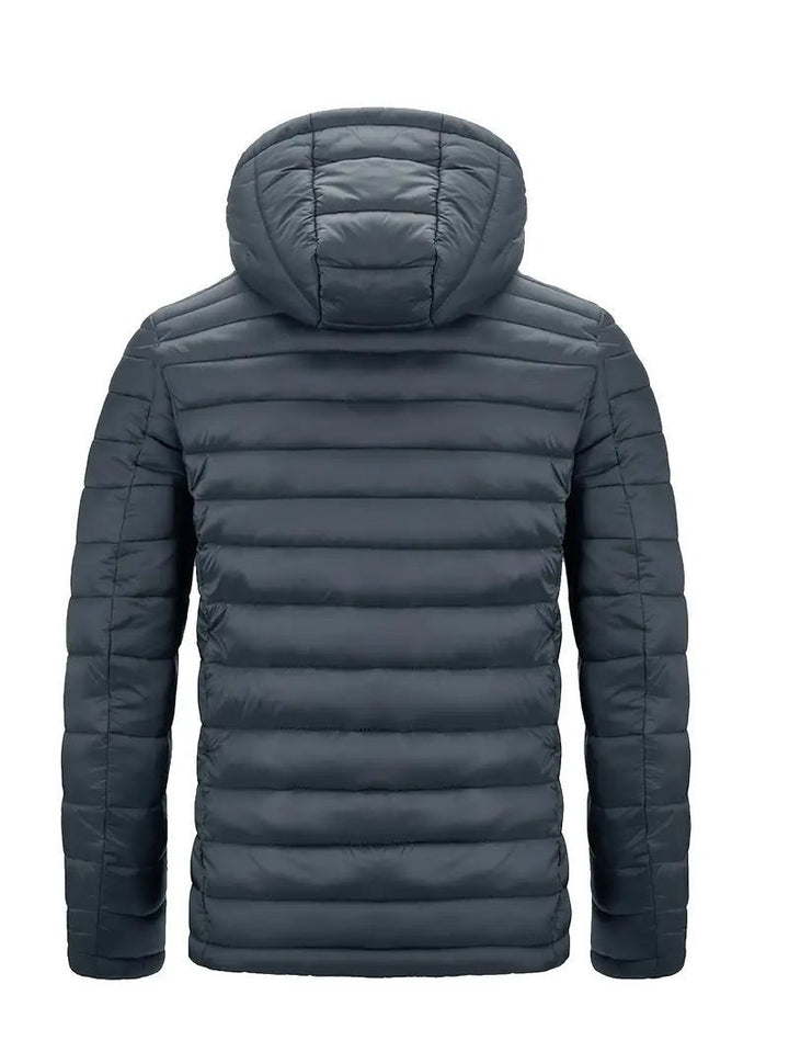 Anthrazitfarbene Steppjacke mit Kapuze, Rückenansicht
