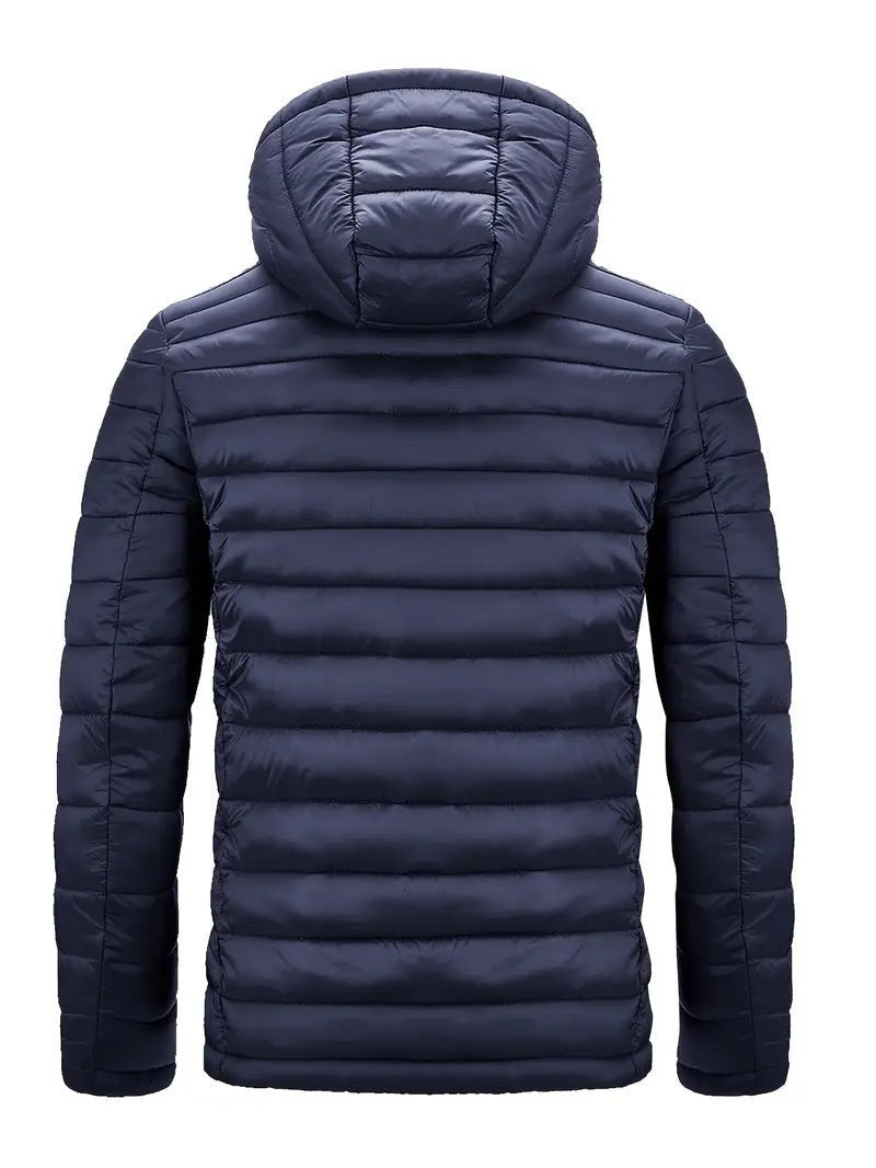 Navyblaue Steppjacke mit Kapuze, Rückenansicht