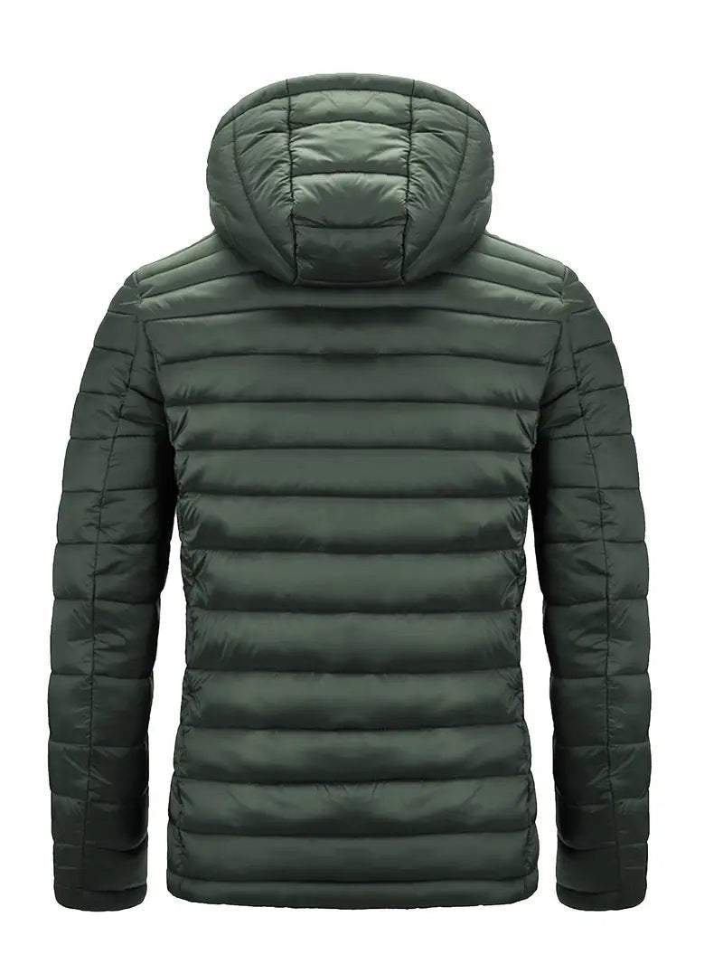 Olivgrüne Steppjacke mit Kapuze, Rückenansicht