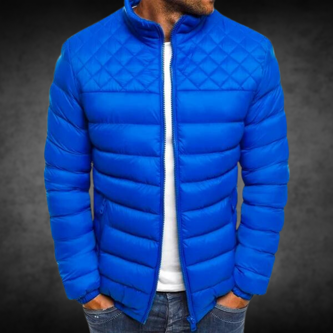 Königsblaue Steppjacke für Herren mit Stehkragen und gefüttertem Innenfutter