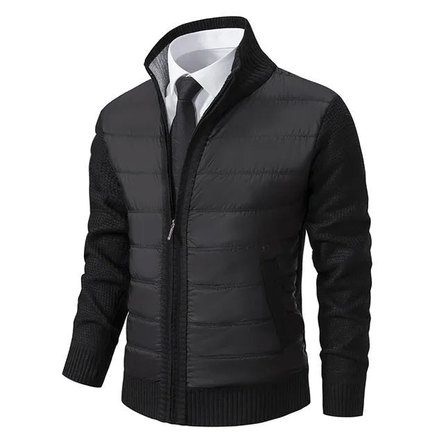 Herren Steppjacke schwarz mit Strickärmeln und Stehkragen