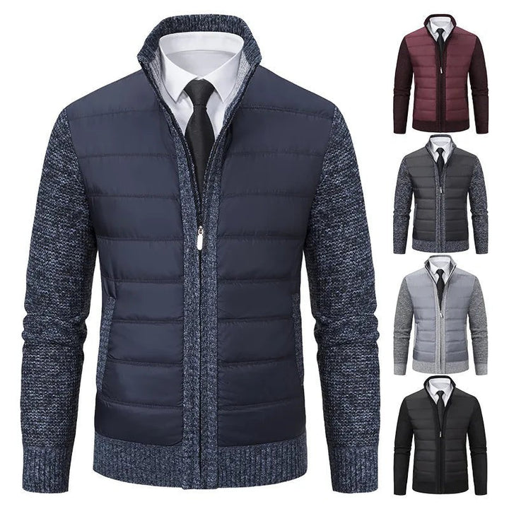 Steppjacke dunkelblau mit Strickärmeln und Stehkragen, verschiedene Farben