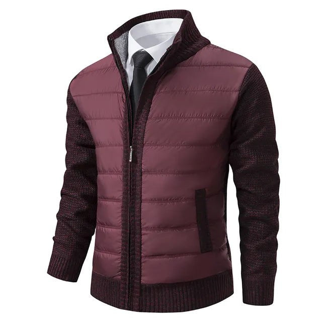 Steppjacke bordeaux mit gestrickten Ärmeln und Stehkragen
