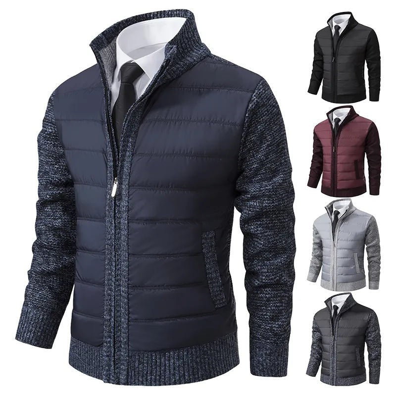 Herren Winterjacke dunkelblau mit Strickärmeln und Stehkragen, Farbvarianten