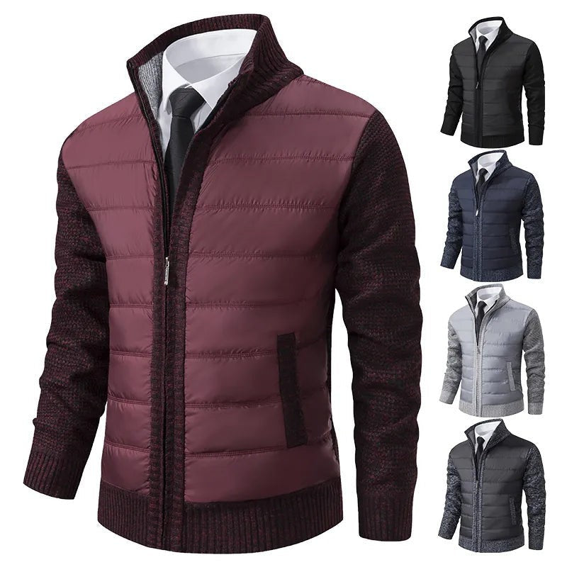 Herrenjacke bordeaux mit gestrickten Ärmeln und Stehkragen, Farbauswahl