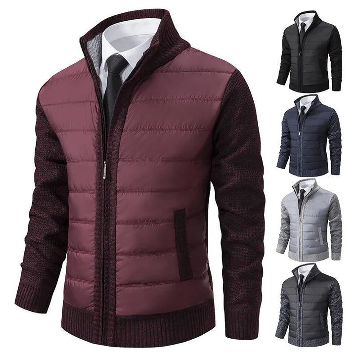 Herrenjacke bordeaux mit gestrickten Ärmeln und Stehkragen, Farbauswahl