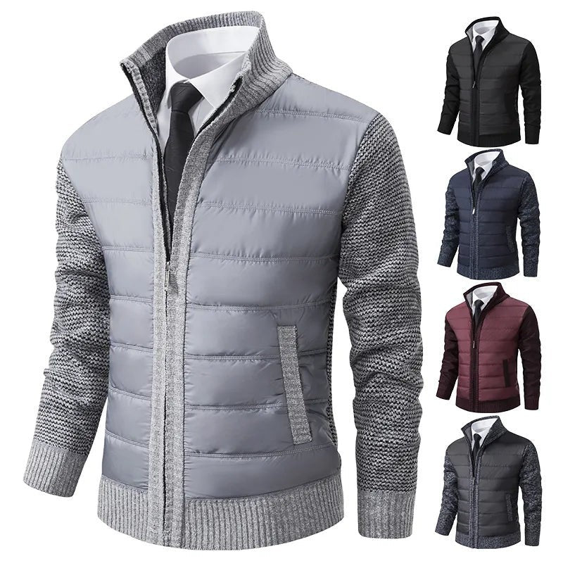 Steppjacke hellgrau mit meliertem Strickärmel und Stehkragen, Farbvarianten