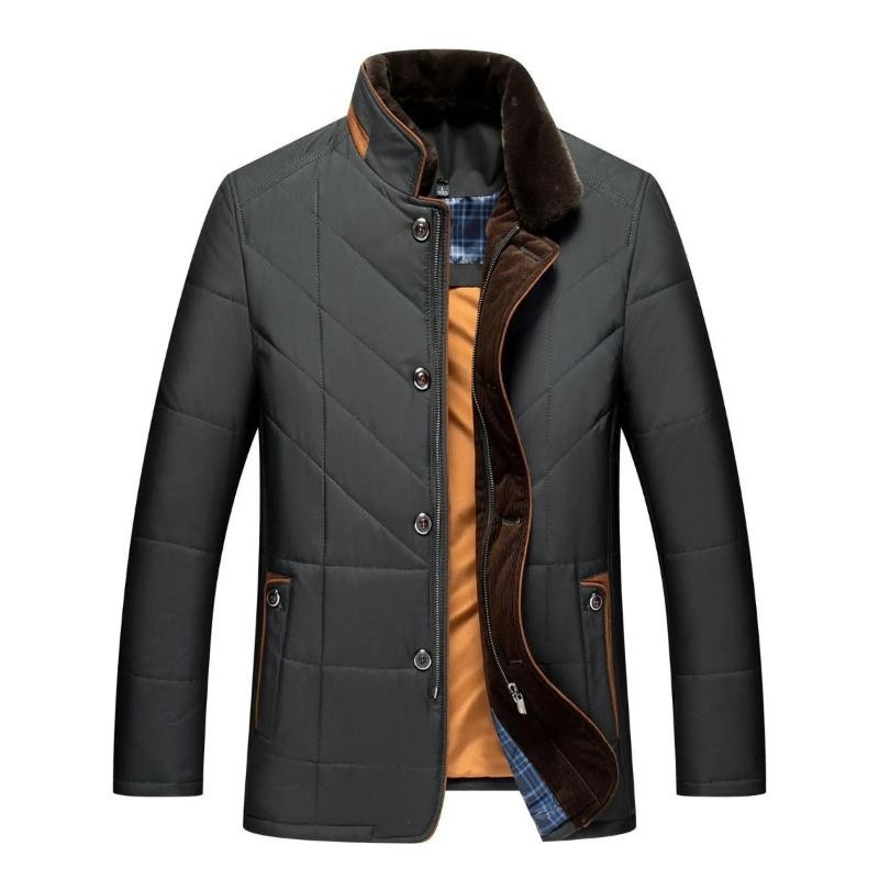 Herren Winterjacke in Dunkelgrau mit Fellkragen und Steppmuster