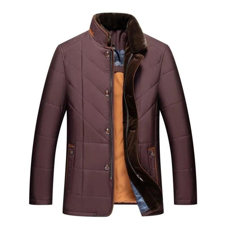 Gesteppte Winterjacke in Weinrot mit Fellkragen und Kontrastpaspel