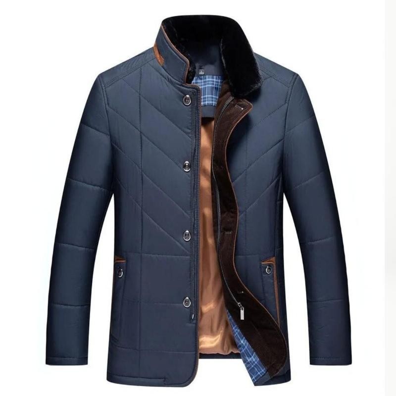 Winterjacke für Herren in Marineblau mit Stehkragen und Fellbesatz