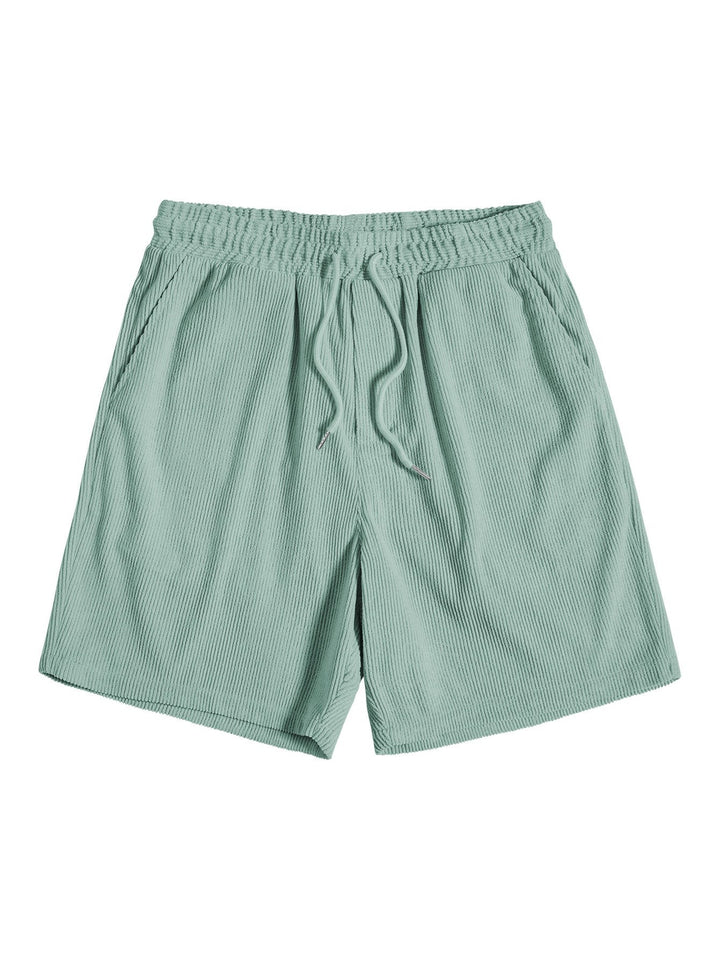 Salbeigrüne Cord-Shorts mit elastischem Bund und Kordelzug